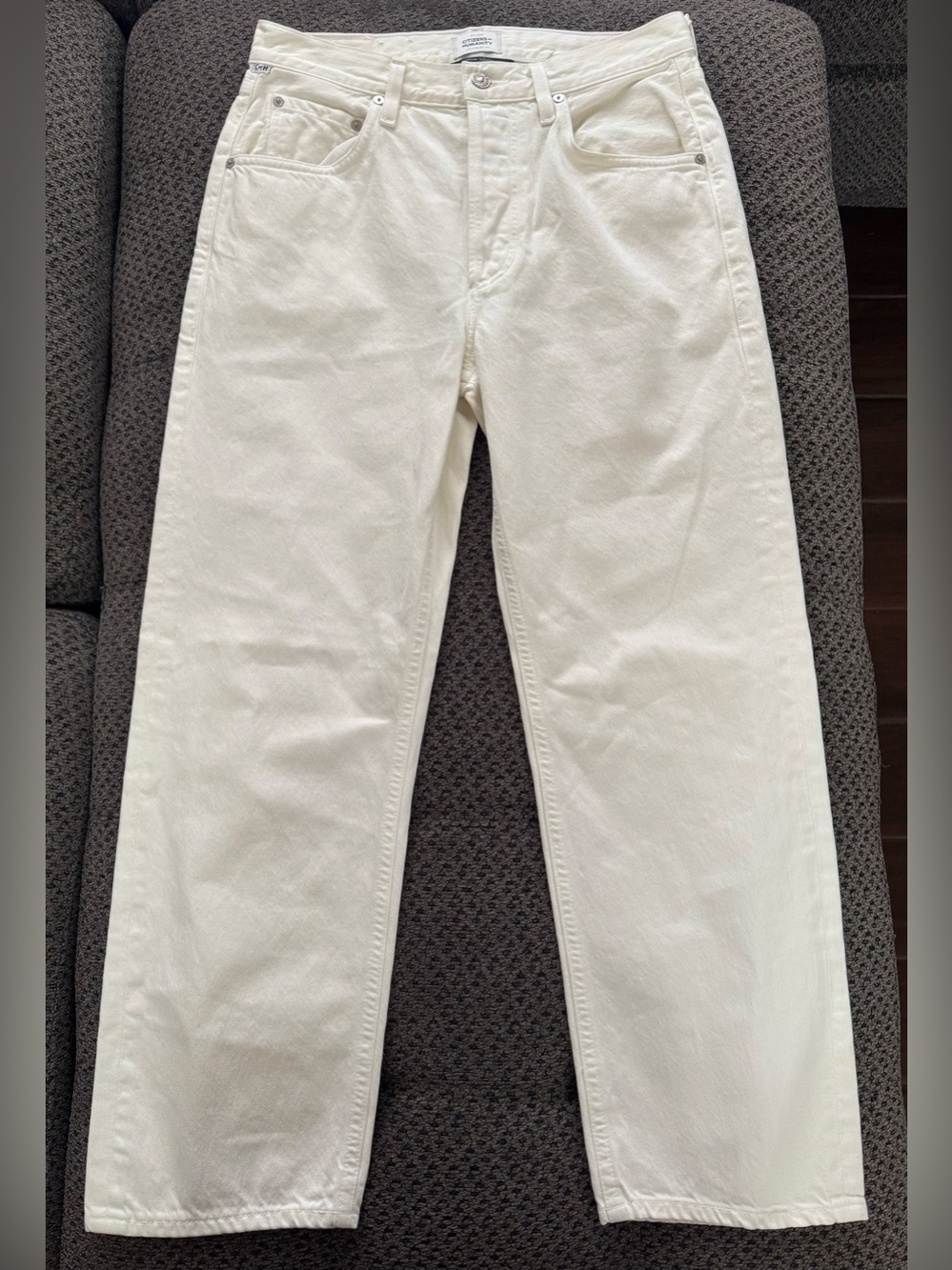 Citizens Of Humanity Dahlia Straight Leg Denim Jeans in Panna Cream Size 27x27.5